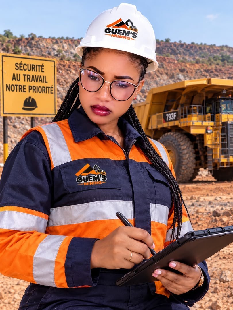 GUEM'S MINING technician wearing protective equipment on a mining site